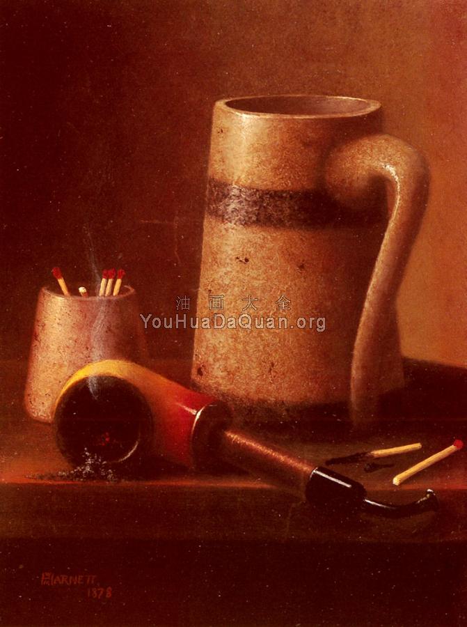 Harnett William M Still Life Pipe And Mug - 威廉·迈克尔·哈尼特
